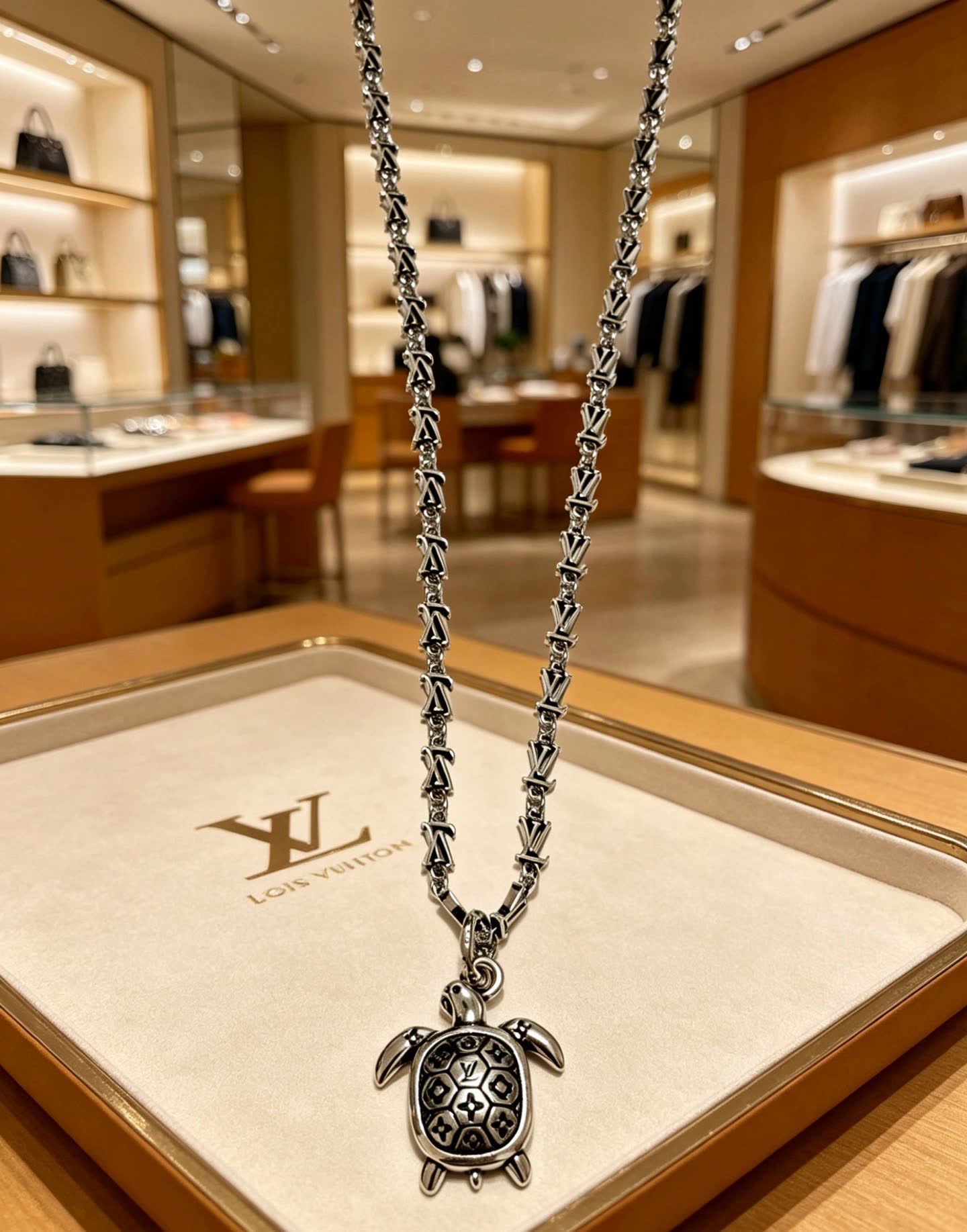 Louis Vuitton Silver Turtle Pendant Necklace